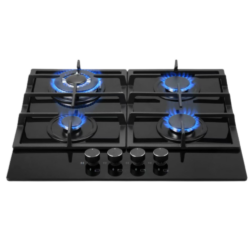 TOTAI 60cm 4 Burner Gas-on-Glass Hob Black Hob - 26/GOG4BNR