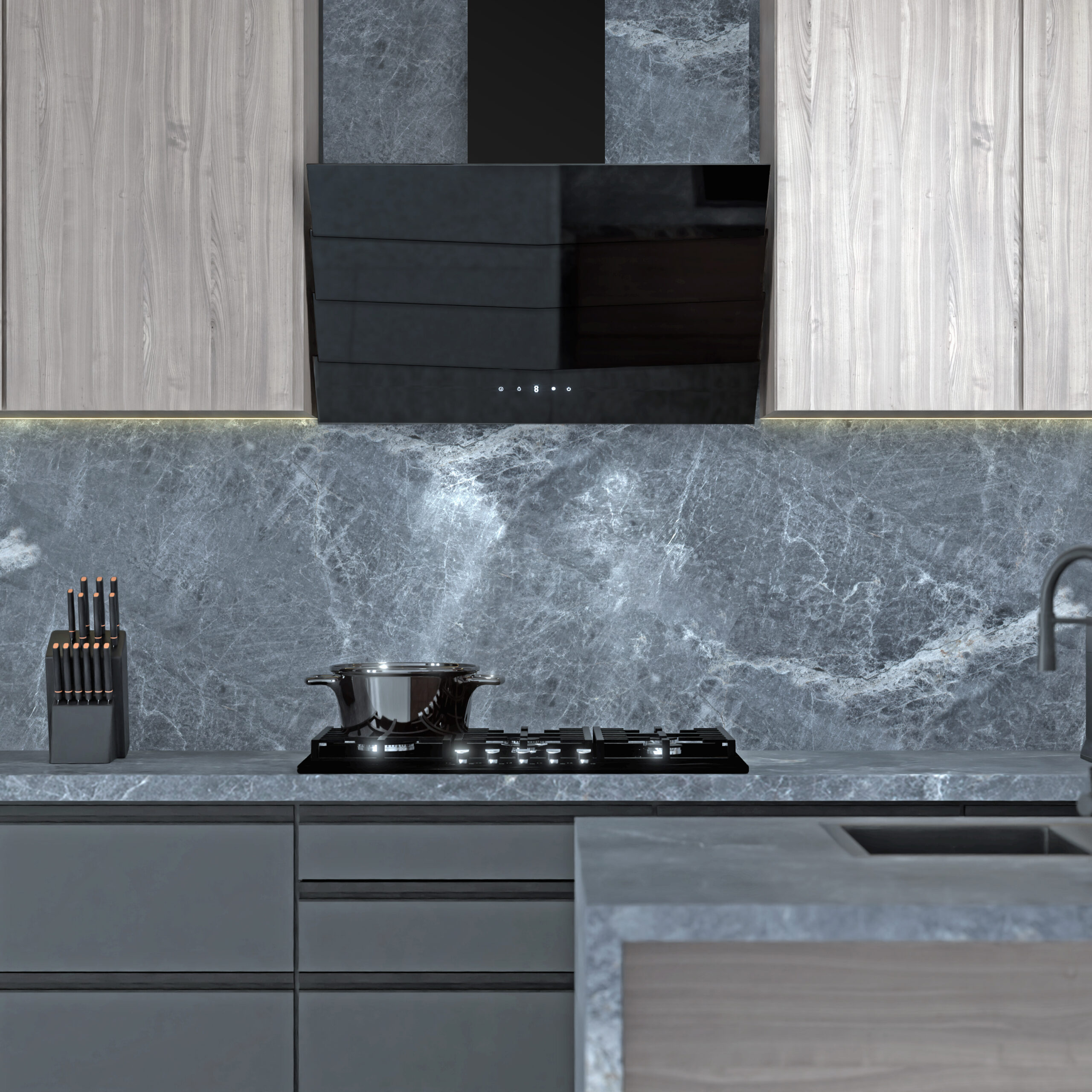 Falco 90cm Black Glass Wall Mount Extractor | Premium Cooker Hood - FAL-90-S03D3 - Image 3